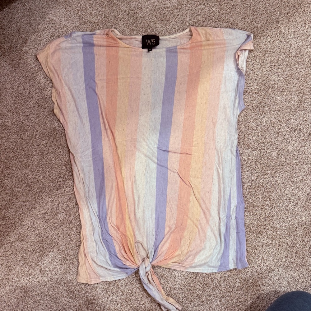 W5 Women's Pastel Striped Short Sleeve Top